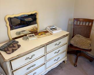 White dresser, Oak office chair