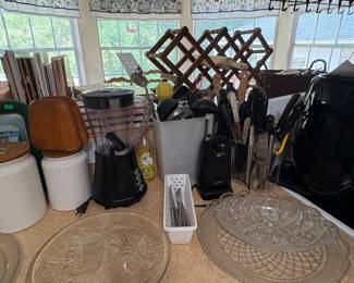 Knives, serving platters, canisters