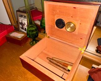 Humidor, Tall Green Vase