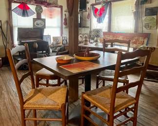 OLD BAR/CAFE TABLES WITH METAL BASES, VINTAGE CHAIRS