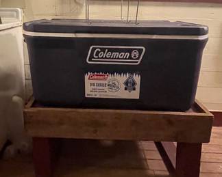 COLEMAN COOLER, HANDMADE WOOD COOLER STAND
