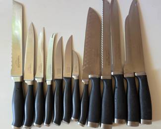 Lot #195 - Calphalon, Chicago Cutlery and Hampton Forge Kitchen Knife Set with Serrated and Specialty Blades