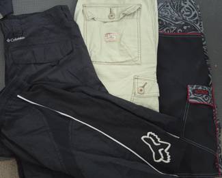 Lot #100 - Men's 34W Shorts - Columbia Sun Protection, Levi's Signature Cargo Shorts, Crazy Shirt Swim Shorts, Fox Racing Shorts