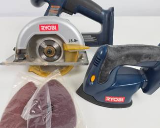 Lot #149 - Ryobi 18V Cordless Circular Saw and Detail Sander Power Tools with Sanding Pads