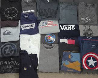 Lot #99 - Lot of Men's L-XXL Branded Graphic Cotton T-Shirts Including Levi's, Vans, Quiksilver, Marvel, Tommy, Marmot, & More