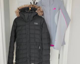 Lot #218 - The North Face Women's XS Lot - Black Puffy Jacket with Faux Fur Hood & Grey Pink Softshell Jacket