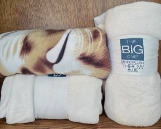 Lot #28 - The Big One Microplush Throw Blankets - Ultra Soft Ivory and Cat Print Cozy Throws