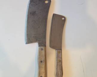 Lot #197 - Vintage Utica & Russell Butcher Cleavers with Wooden Handles Heavy Duty Blades