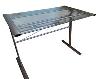 Lot #203 - Tempered Glass Top Computer Desk with Metal Frame