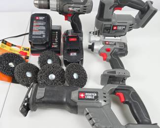 Lot #145 - Porter-Cable Cordless Tool Lot with Impact Driver, Reciprocating Saw, Jigsaw, Drill and Battery/Charger