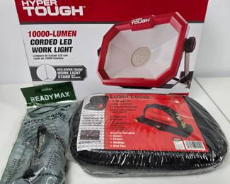 Lot #126 - Hyper Tough 10000-Lumen Corded LED Work Light & Laser Level 4-Piece Set with ReadyMax Safety Glasses