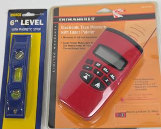 Lot #131 - Durabuilt Electronic Tape Measure with Laser Pointer & Bronco 6 Inch Magnetic Level