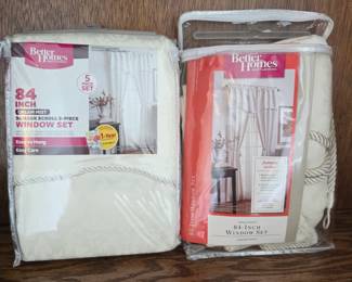 Lot #40 - Better Homes and Gardens Cream Mist Damask Scroll 5-Piece Window Set & Damask Jacquard Window Set