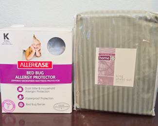 Lot #8 - New AllerEase King Bed Bug Allergy Protector & Classic Home 100% Cotton King Sheet Set