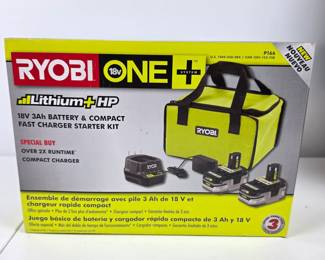 Lot #156 - Ryobi ONE+ 18V 3Ah Lithium+ HP Battery & Compact Fast Charger Starter Kit P166