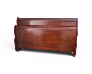 Lot #64 - Solid Wood Sleigh Bed Frame with Rail Hardware - Classic Cherry Finish