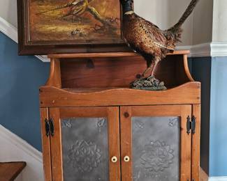 Taxidermy Male ring Necked Peasant, Pierced tin Dry Sink