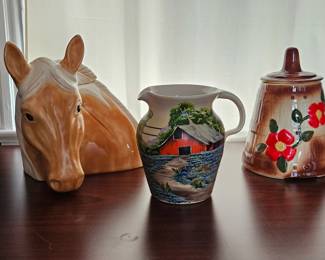 Many Vintage Cookie Jars and Pitchers