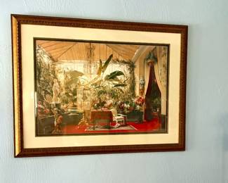 framed art print features Charles Giraud's "Veranda de la Princesse Mathilde," showcasing a vibrant greenhouse interior