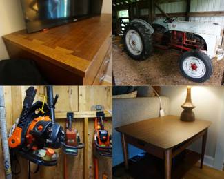 Featured: Lane Acclaim MCM highboy dresser, '52 Ford 8N tractor, Echo & Stihl power tools, Lane MCM endtable & MCM lamp