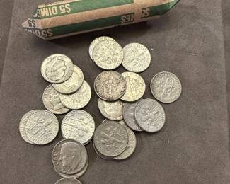 24 Pre-1965 dimes, 1 roll 50 pre-1965 dimes