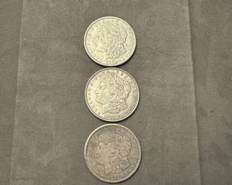 Three 1921 Morgan Silver Dollars sold seperately