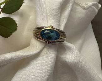 Ladies Sterling & 14K fine Blue Topaz Ring