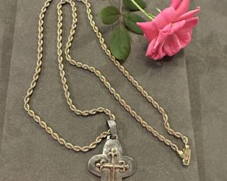 Heavy SOLID 14K gold chain w/ Sterling & custom made 14K gold pendant