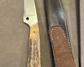 R. Needham Arkansas Knife Maker, 4 in. Stag handle Skinner, like new, if used at all