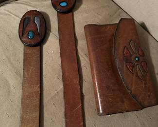 Rare Wiley Hand tooled Turquoise and leather belts and wallet