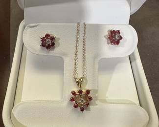 14k Diamond & Ruby Pendant & Earrings