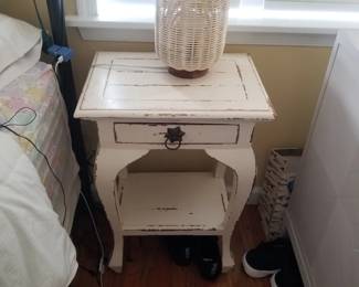 End table with drawer; table lamp