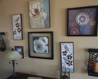 Framed floral & bird wall art