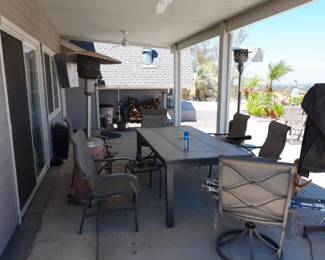 Patio Dining Set, Table & 6 Chairs. Swivel mesh-back chairs.