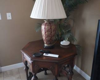 Antique Octagonal side table & lamp