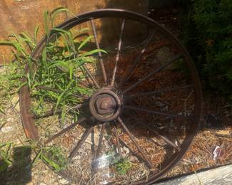 Big amazing old heavy antique wagon wheel