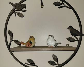 Metal and wood round bird shelf