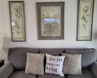 set of three framed floral art pieces