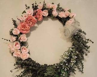 Extra Large Eucalyptus & Blush Rose wreath.  Perfect for above a bed, Mantel, or large wall.