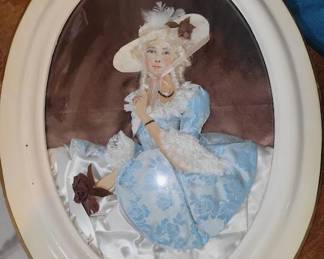 antique framed Hand made lady with fabric
