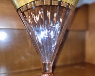 Gold trim Depression Glass fan Vase