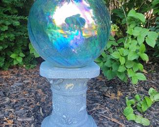 Beautiful iridescent  garden globe with stand
