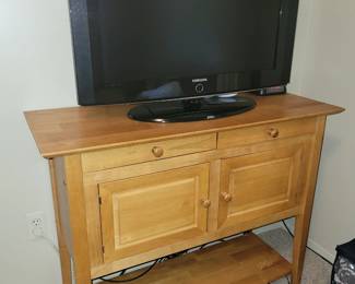 Solid wood Console table with two drawers, double door storage cabinet and lower shelf