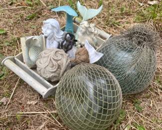 Vintage Glass Fishing Floats In Netting With Mermaid Decor
