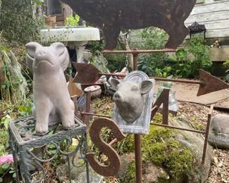 Metal Pig Weathervane Ceramic Winged Pig Pig Placque  Metal Table