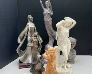 Lot Of Female Figurines Featuring Hand Carved Housekeeper
