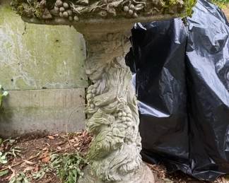 Concrete Birdbath With Fruit  Vine Motif