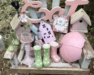 Old Wooden Chair Full Of Vintage Decor For The Yard Or Shed