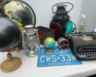 Lanterns Globes And Vintage Traffic Light w Typewriter