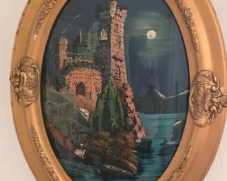 Antique gold frame reverse painting